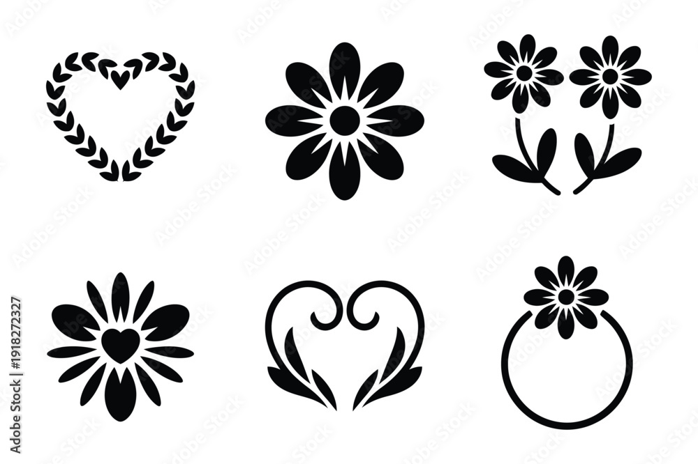 Fototapeta premium Floral and heart motifs for decoration and design