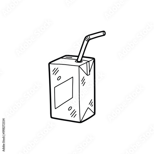 Milk juice box with straw isolated on white background hand drawn doodle style vector