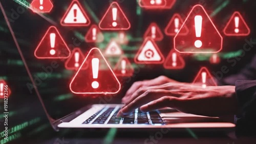 Holographic Cyber Attack Explosion – High-Tech Laptop Security Breach Concept
