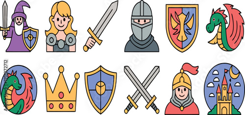Hand drawn illustration medieval icons and symbols Vector