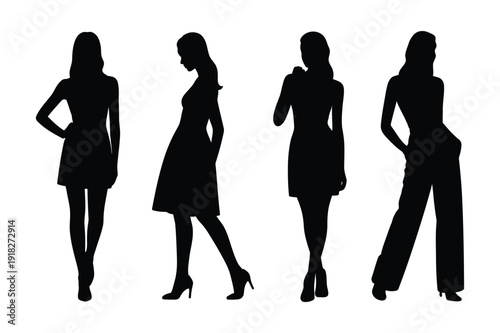 Fashionable Women Silhouettes in Elegant Poses and Outfits