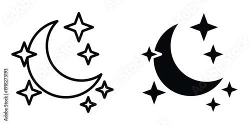 Moon stars icon set different style collection for web Ui. EPS10