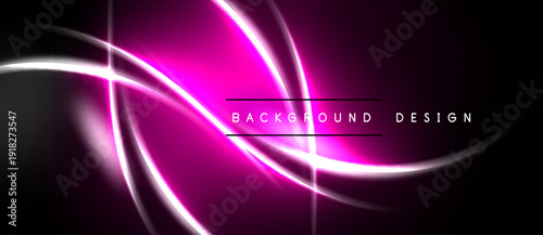 Abstract pink neon lines over black background. Modern design element, vibrant illumination, smooth curves, dynamic composition.