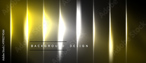 Abstract vertical lines, gold, white, gray gradients. Dark background creates luminous effect. Text reads background design.