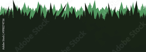 Serene forest landscape with dark green silhouetted trees against a soft blue gradient sky and lighter green tree tops creating a peaceful atmosphere for nature lovers and outdoor enthusiasts.