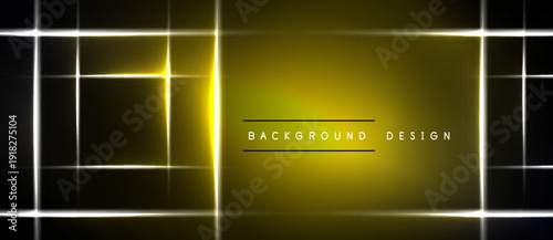 Abstract geometric design. Bright yellow lines intersect over black background. Minimalist style, modern aesthetic. Text reads background design.