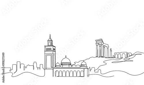 Tunis City Skyline Monoline Vector Background