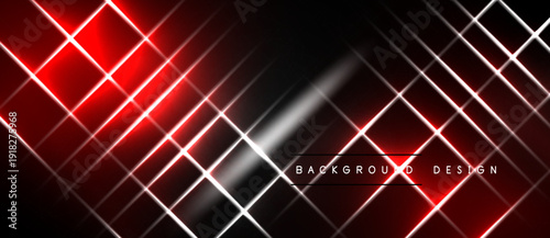 Dark background features vibrant red, white neon lines forming diagonal grid pattern. Modern design element.