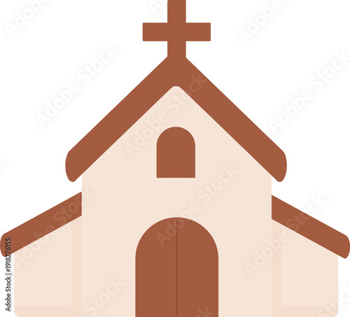 Minimal flat vector illustration of a traditional church building with cross on the roof.