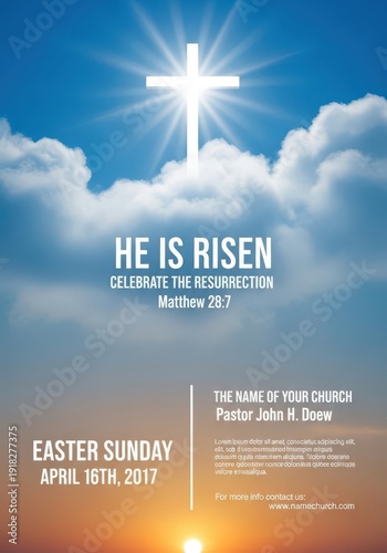 Easter Sunday Celebration He Is Risen Cross in Sky, Resurrection, Church Flyer