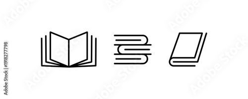 Open Book Stack and Notebook Vector Icon Set

