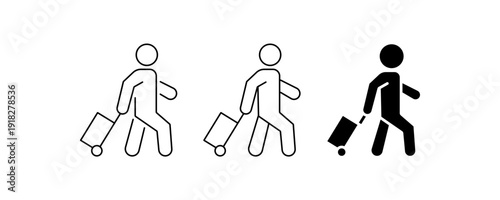 Passenger Walking with Suitcase Vector Icon Set
