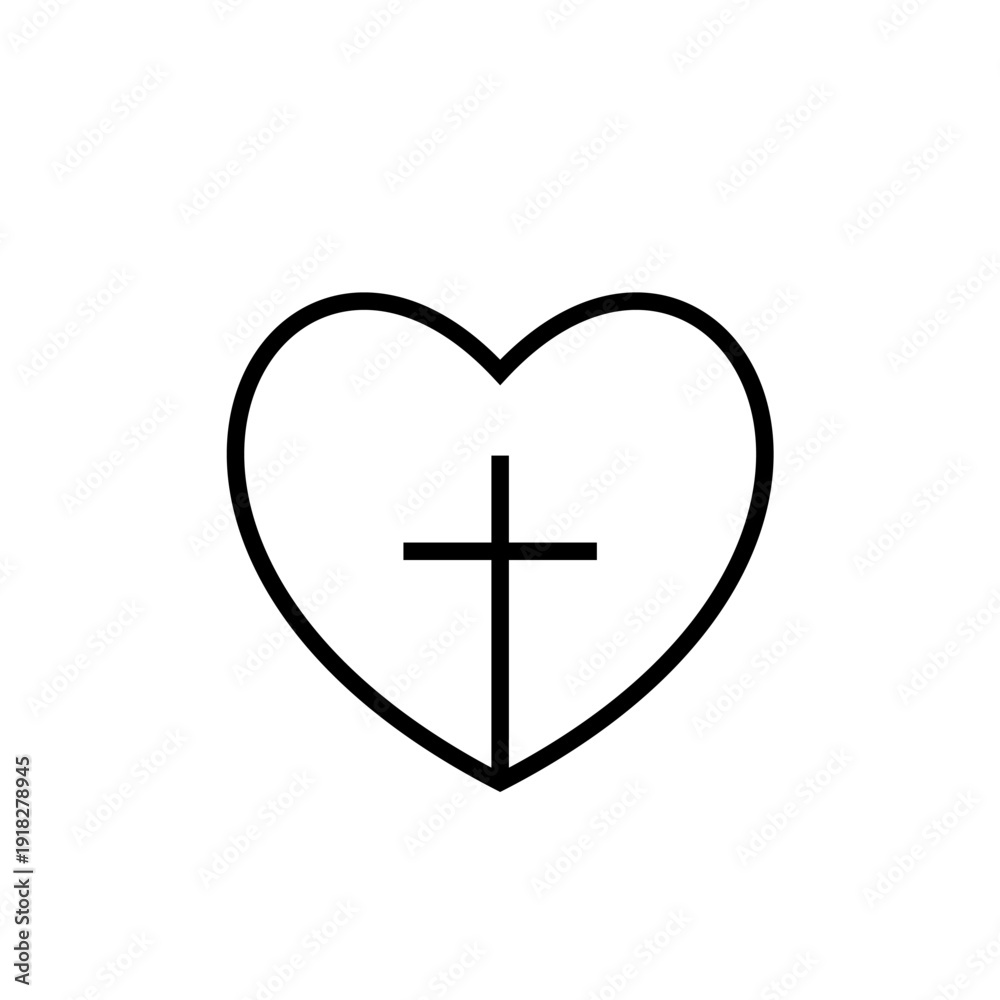 Fototapeta premium Heart with Cross Line Vector Icon 