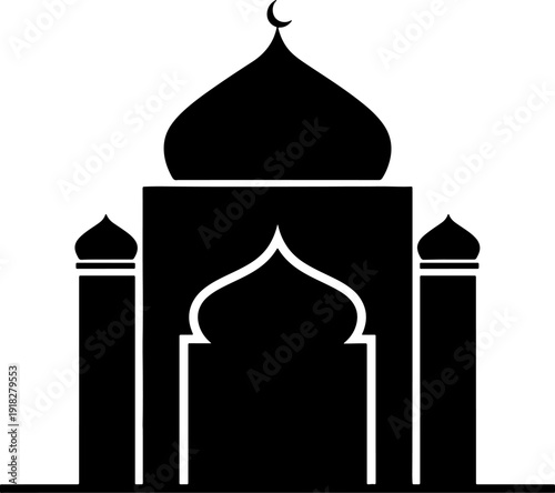 Minimalist black mosque silhouette vector for islamic ramadan and eid designs