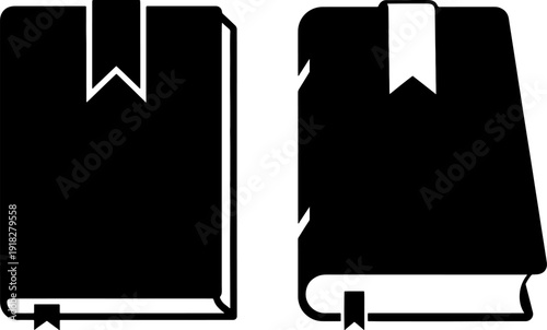 Minimalist black book vector set with bookmarks for education and publishing design