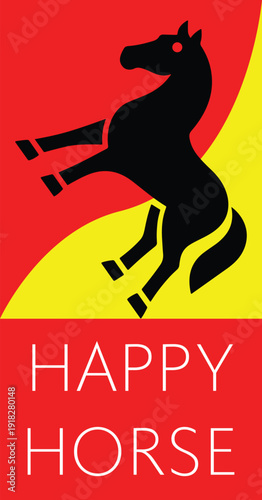 Vibrant horse logo with dynamic design and happy horse text