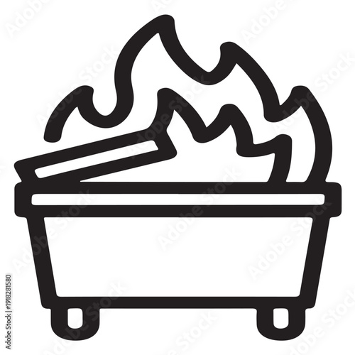 Simple black outline icon representing an outdoor fire pit container burning wood logs for warmth or cooking illustration