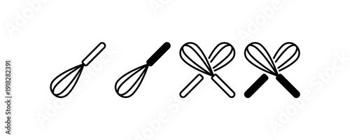 Kitchen Whisk Outline and Solid Vector Icon Set

