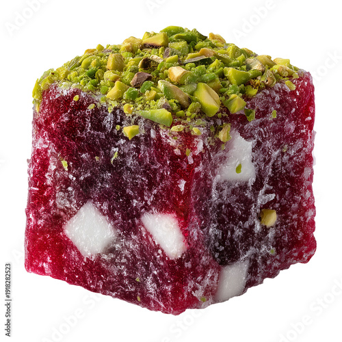 Wallpaper Mural A cube of traditional Turkish delight dessert with pistachio and coconut flakes on top sweetly presented isolated on transparent background Torontodigital.ca