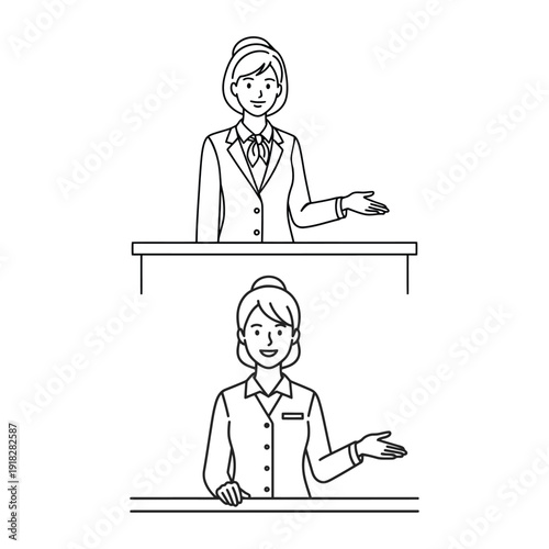Two confident businesswomen presenting with gestures in professional settings