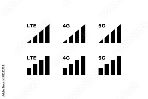 LTE 4G 5G Mobile Signal Strength Vector Icon Set
