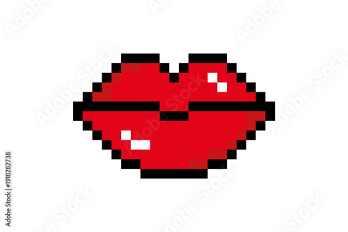 Pixel Red Lips Retro Vector Icon
