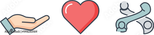 Hand holding heart and crossed wrenches icon symbolizing care and repair services