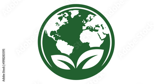 Green Earth globe surrounded by fresh leaves, symbolizing environmental protection, ecological balance, renewable energy, and a global commitment to nature conservation.