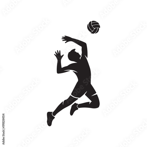 Volleyball Player Spiking Ball Silhouette Minimalist Black and White Vector