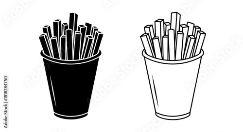 Two cups with pens and pencils, vector illustration, black and white Vector