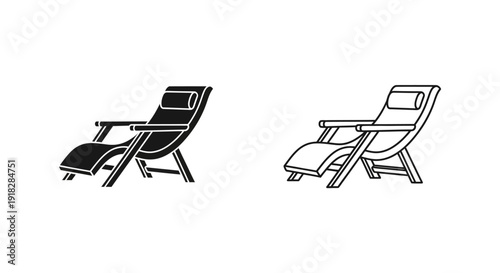 Two black recliner chairs with footrests, modern design, minimalist style, relaxing furniture Vector
