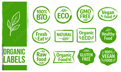 Organic food label and eco badge collection