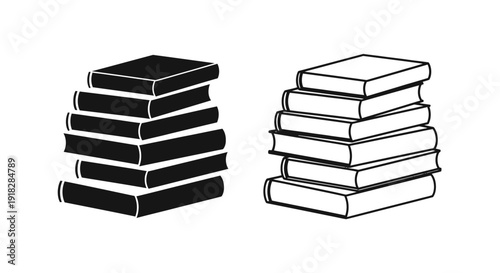 Two stacks of books, one black, one white, isolated on white background. Vector