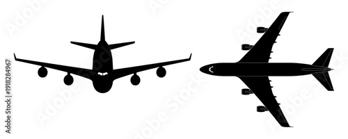 Airplane silhouette set with front and top view