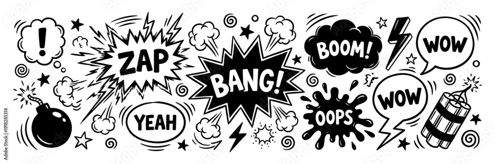 Fototapeta premium Comic speech bubble set with bang and boom quote