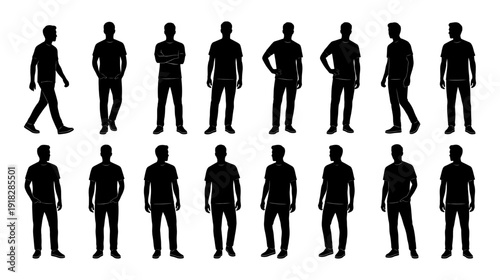 Man silhouette set in t-shirt and jeans