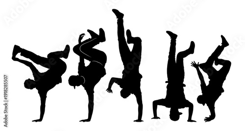Breakdance dancer silhouette set with urban street pose