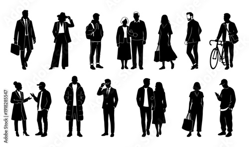 Diverse people silhouette set with man and woman group