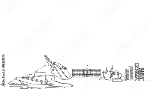 Oslo Norway City Skyline Monoline Vector Background