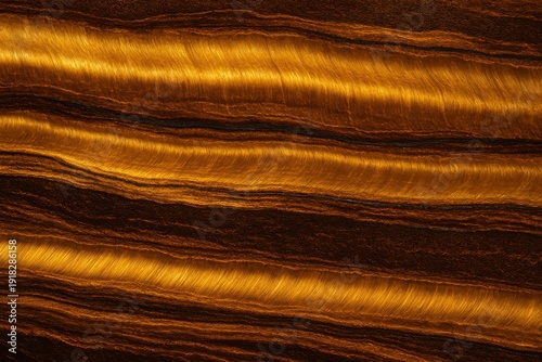 Tiger eye mineral texture with golden silky bands and dark striations