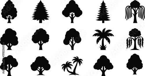 Backlit Timber Silhouettes with Intricate Canopy Details. Environmental Graphic Asset. Wilderness Atmosphere Theme