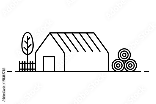 Farm icon. Black outline linear silhouette. Editable strokes. Front and side view. Vector simple flat graphic illustration. Isolated object on a white background.