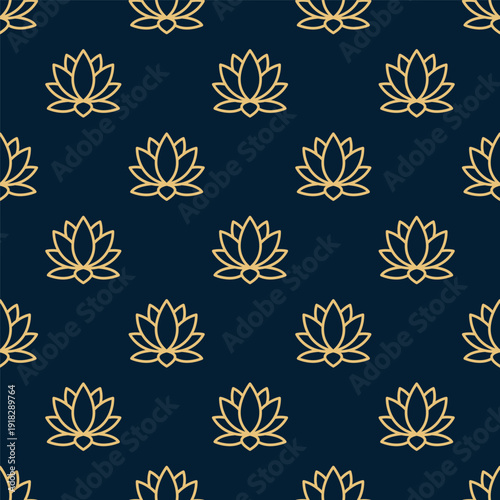 Small outline linear flowers isolated on a dark blue-green background. Floral seamless pattern. Simple flat vector graphic illustration. Texture.