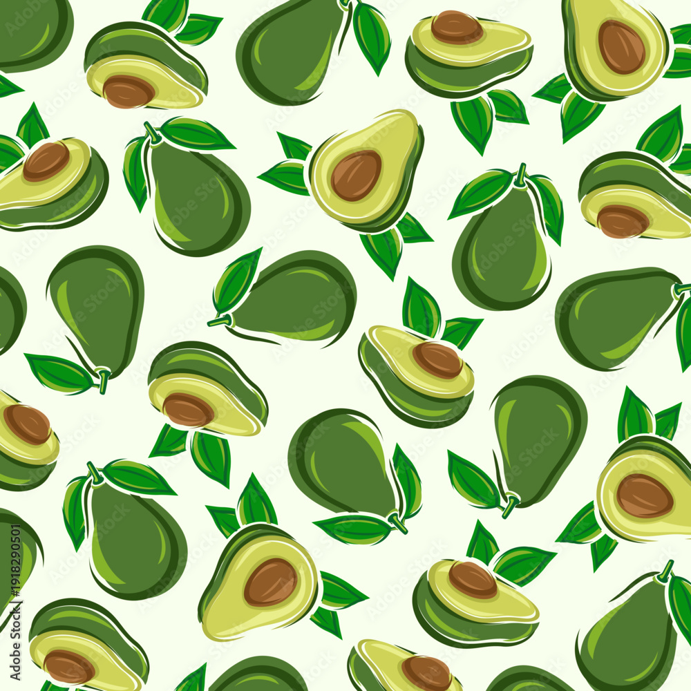 Obraz premium Avocado pattern background set. Collection icons avocado. Vector 