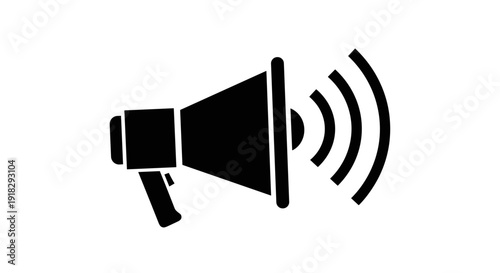 Black Megaphone with Sound Waves Emitting.