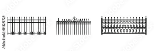 Three different fence designs in silhouette 