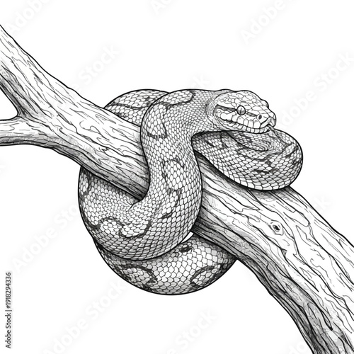 Python on a  Branch Vector Line Art Illustration.