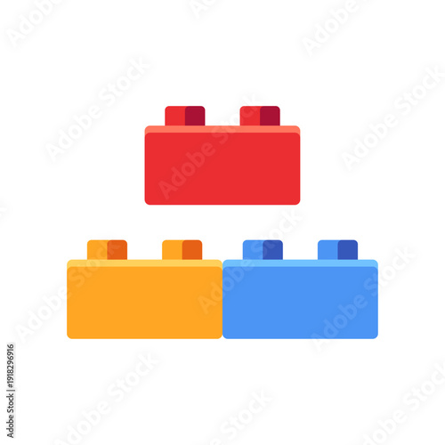 colorful building blocks, children’s construction toy, stacking bricks, colorful vector flat style illustration