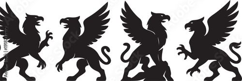 Winged Griffin Silhouette Icon Collection.