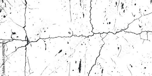 Abstract Vein Crack Pattern on White Background with Black Splatter Marks, Rough Fractured Surface Texture and Stylish Distress Grain Overlay